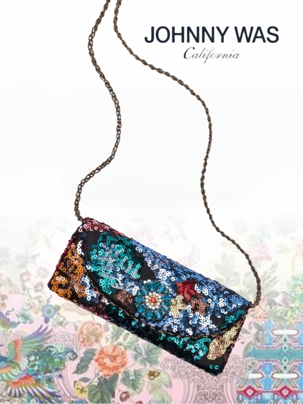 STUNNING BRAND NEW WITH TAGS JOHNNY WAS ROSALI SEQUIN CLUTCH